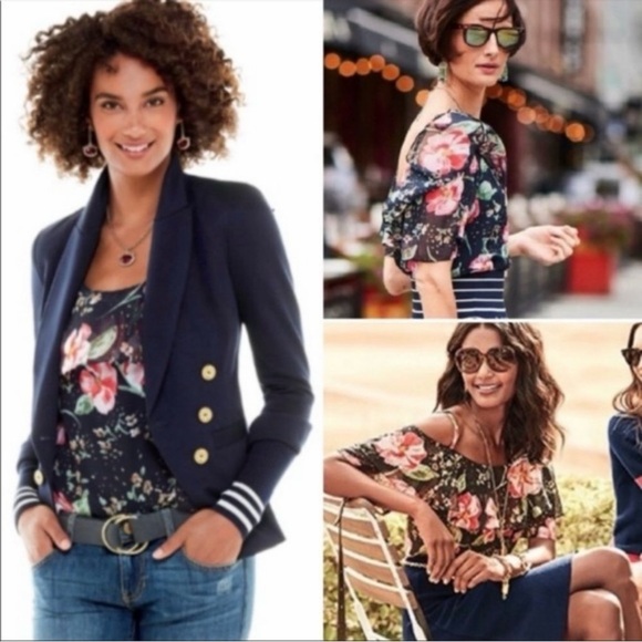 CABI 5220 Cold Shoulder Cami Fairy Tale Floral Whimsygoth Ruffled Blouse Blue - Picture 2 of 15